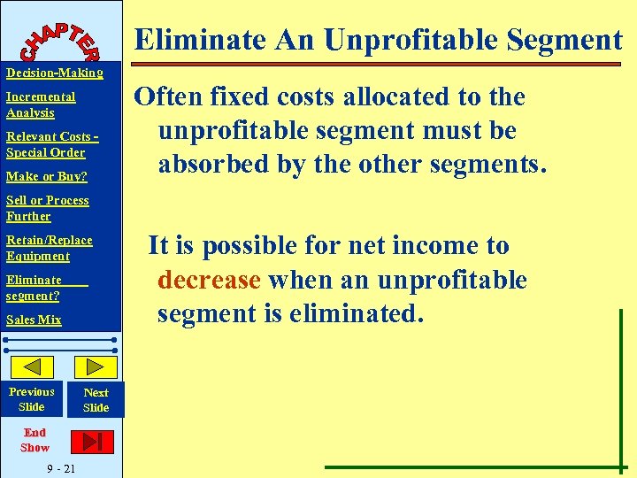 Eliminate An Unprofitable Segment Decision-Making Incremental Analysis Relevant Costs Special Order Make or Buy?