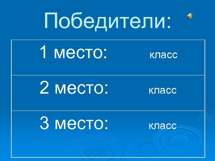 Победители: 1 место: класс 2 место: класс 3 место: класс 