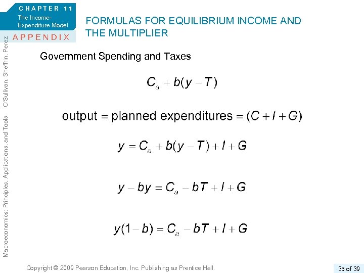 The Income. Expenditure Model APPENDIX FORMULAS FOR EQUILIBRIUM INCOME AND THE MULTIPLIER Government Spending