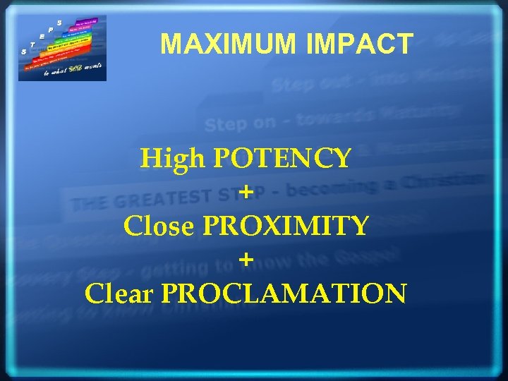 MAXIMUM IMPACT High POTENCY + Close PROXIMITY + Clear PROCLAMATION 