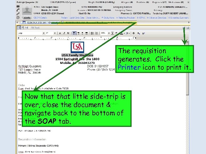 The requisition generates. Click the Printer icon to print it. Now that little side-trip