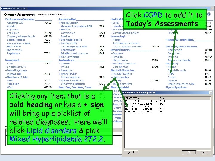 Click COPD to add it to Today’s Assessments. Clicking any item that is a