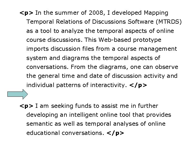 <p> In the summer of 2008, I developed Mapping Temporal Relations of Discussions Software