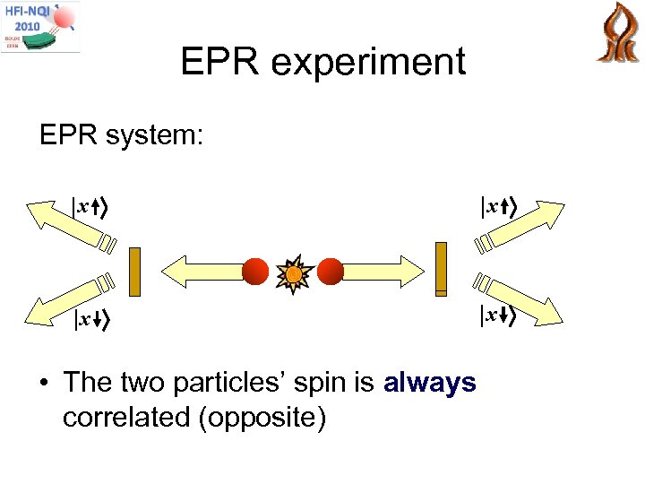 EPR experiment EPR system: x x • The two particles’ spin is always correlated