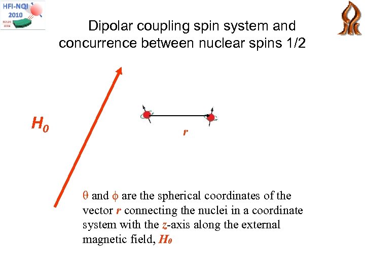 Dipolar coupling spin system and concurrence between nuclear spins 1/2 H 0 r θ