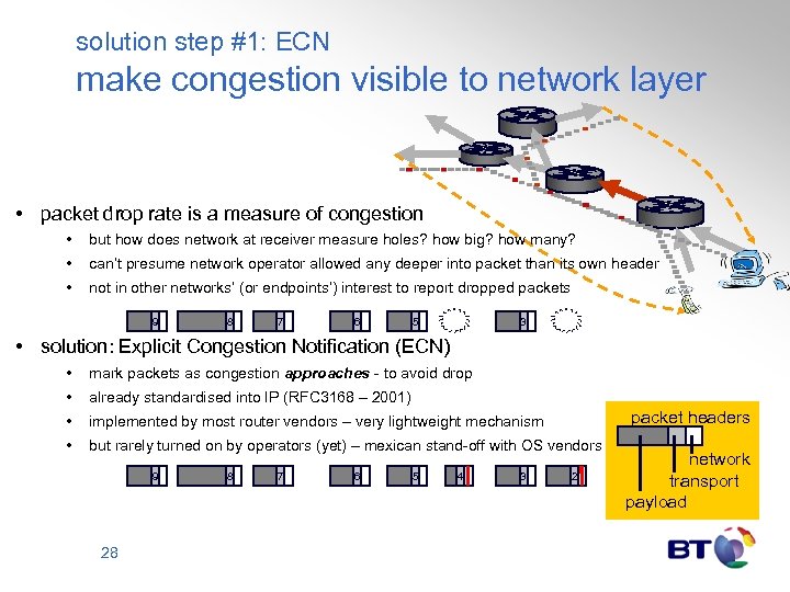 solution step #1: ECN make congestion visible to network layer • packet drop rate