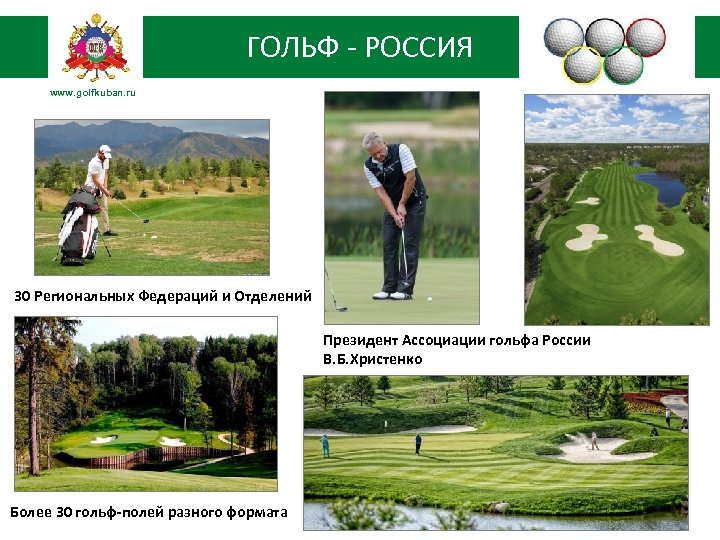 ГОЛЬФ - РОССИЯ www. golfkuban. ru 30 Региональных Федераций и Отделений Президент Ассоциации гольфа