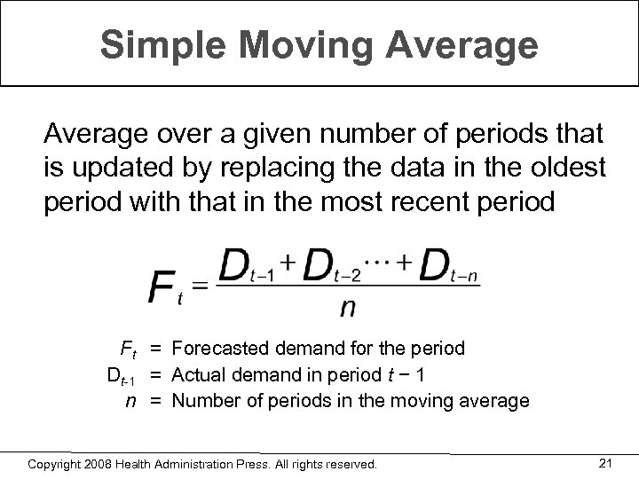 Simple Moving Average over a given number of periods that is updated by replacing