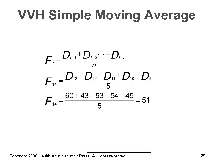 VVH Simple Moving Average Copyright 2008 Health Administration Press. All rights reserved. 29 