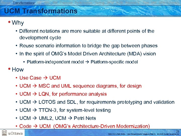 Basics Transformations UC GRL RM Traversal Performance Testing BPM AOM Reverse E. Tool MM