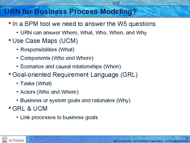 Basics Transformations UC GRL RM Traversal Performance Testing BPM AOM Reverse E. Tool MM