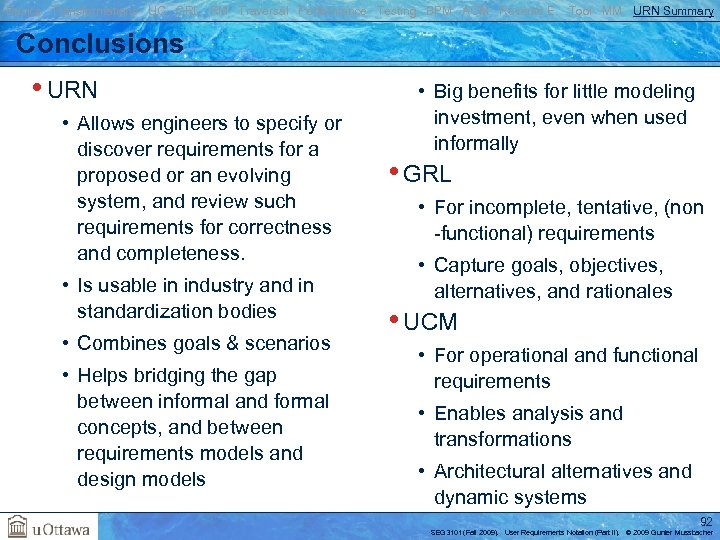 Basics Transformations UC GRL RM Traversal Performance Testing BPM AOM Reverse E. Tool MM