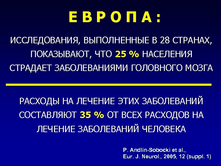 ЕВРОПА: ИССЛЕДОВАНИЯ, ВЫПОЛНЕННЫЕ В 28 СТРАНАХ, ПОКАЗЫВАЮТ, ЧТО 25 % НАСЕЛЕНИЯ СТРАДАЕТ ЗАБОЛЕВАНИЯМИ ГОЛОВНОГО