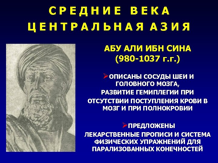 СРЕДНИЕ ВЕКА ЦЕНТРАЛЬНАЯ АЗИЯ АБУ АЛИ ИБН СИНА (980 -1037 г. г. ) ØОПИСАНЫ