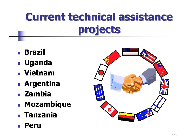 Current technical assistance projects n n n n Brazil Uganda Vietnam Argentina Zambia Mozambique
