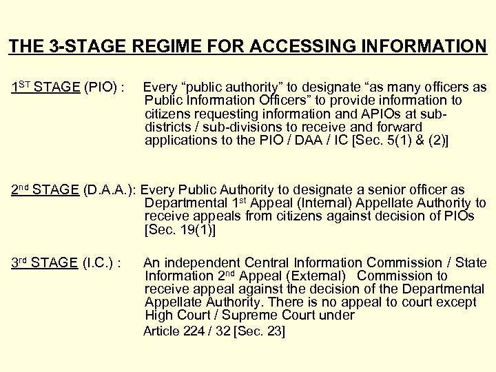 THE 3 -STAGE REGIME FOR ACCESSING INFORMATION 1 ST STAGE (PIO) : Every “public