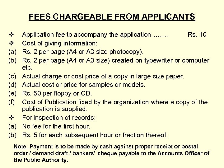 FEES CHARGEABLE FROM APPLICANTS v v (a) (b) (c) (d) (e) (f) v (a)