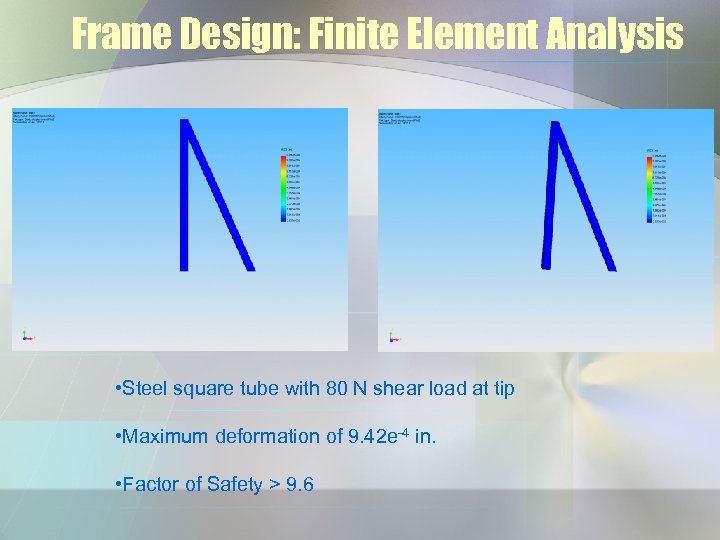 Frame Design: Finite Element Analysis • Steel square tube with 80 N shear load