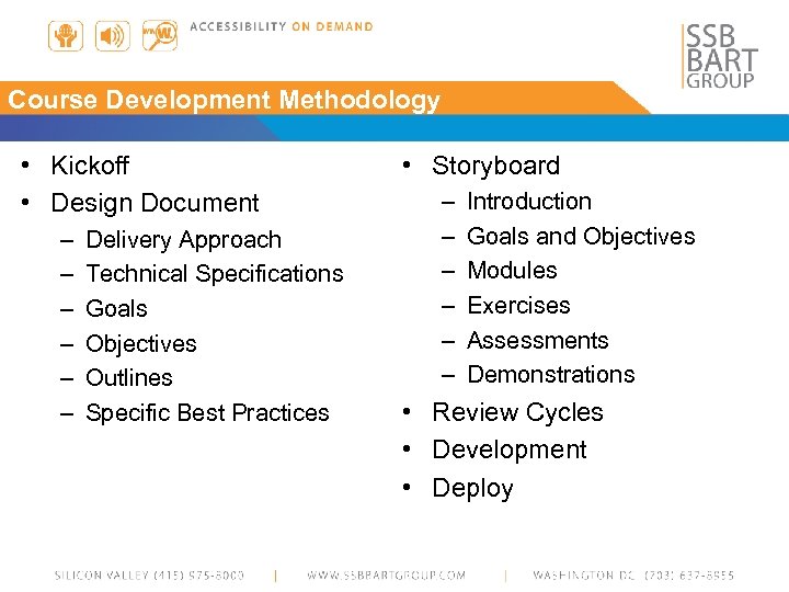 Course Development Methodology • Kickoff • Design Document – – – Delivery Approach Technical