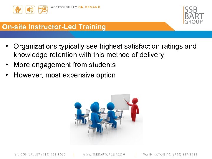 On-site Instructor-Led Training • Organizations typically see highest satisfaction ratings and knowledge retention with