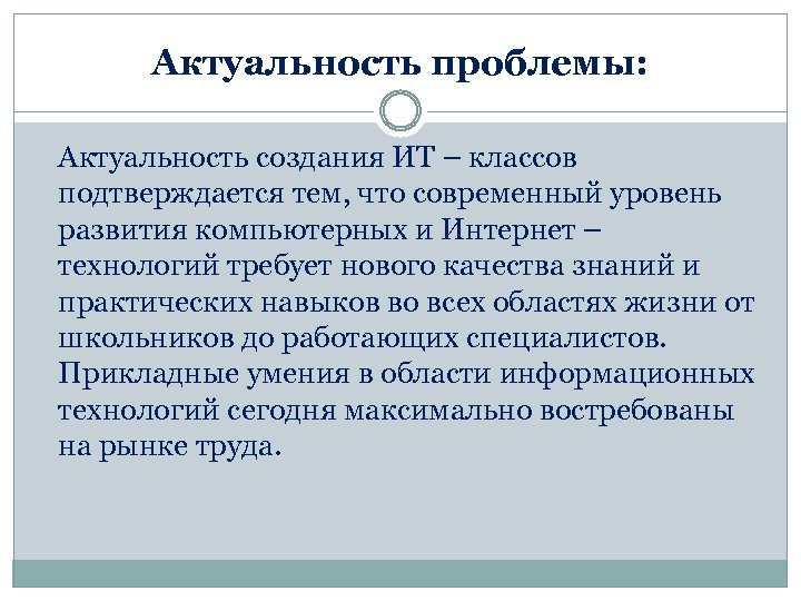 Современный уровень. Актуальность создания сайт. Актуальные проблемы класса. Актуальность проблемы среднего класса. Классы информационных технологий.