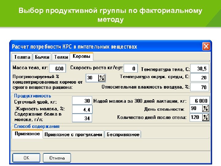 Выбор продуктивной группы по факториальному методу 