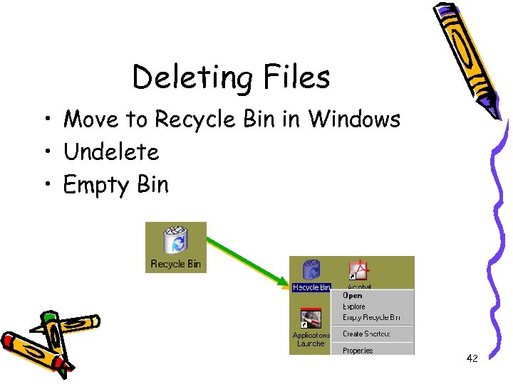 Deleting Files • Move to Recycle Bin in Windows • Undelete • Empty Bin