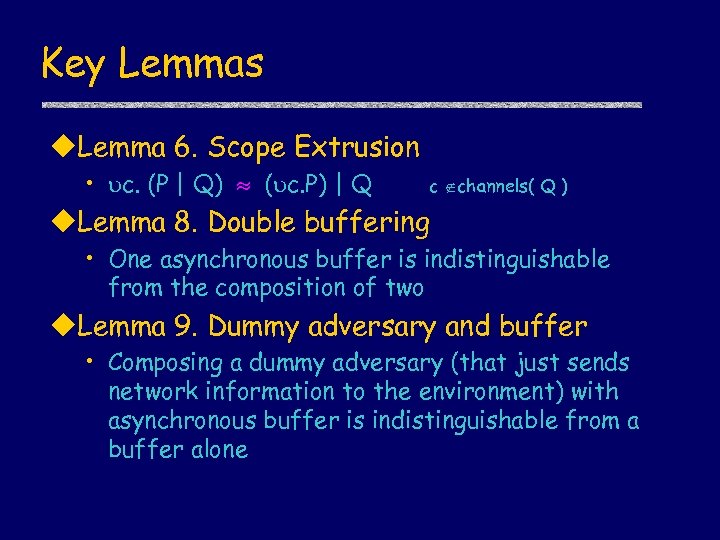 Key Lemmas u. Lemma 6. Scope Extrusion • c. (P | Q) ( c.