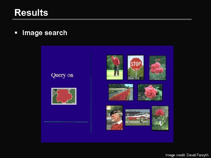 Results § Image search Image credit: David Forsyth 