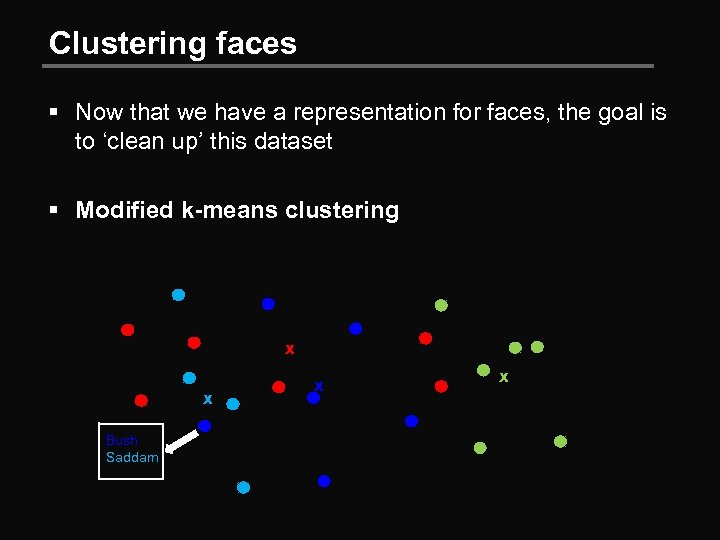 Clustering faces § Now that we have a representation for faces, the goal is