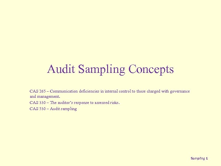 Audit Sampling Concepts CAS 265 – Communication deficiencies in internal control to those charged