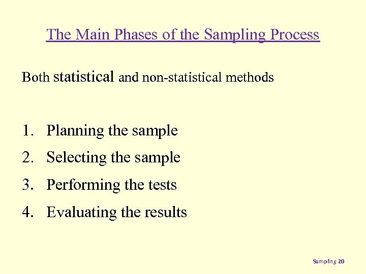The Main Phases of the Sampling Process Both statistical and non-statistical methods 1. Planning