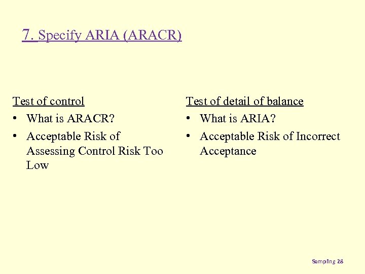 7. Specify ARIA (ARACR) Test of control • What is ARACR? • Acceptable Risk