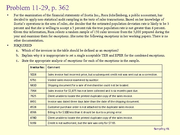 Problem 11 -29, p. 362 • • For the examination of the financial statements