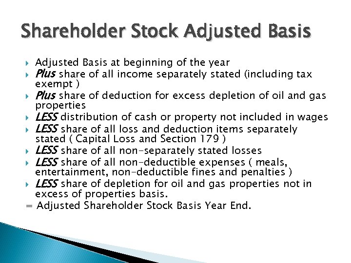 Shareholder Stock Adjusted Basis at beginning of the year Plus share of all income