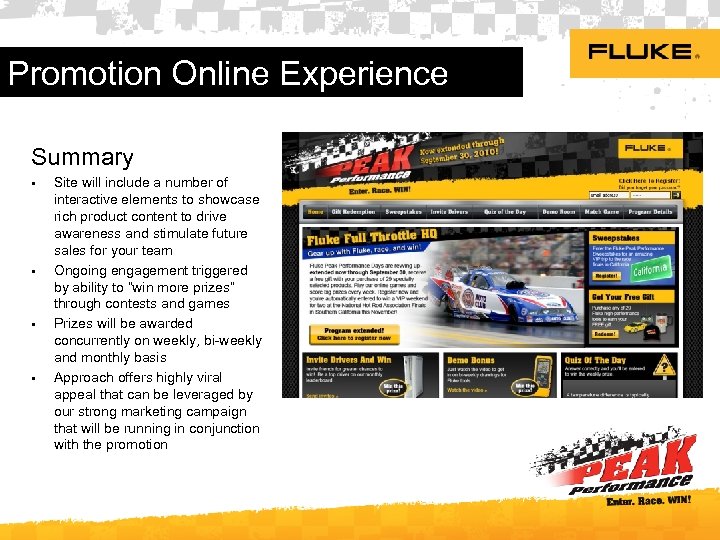 Promotion Online Experience Summary § § Site will include a number of interactive elements