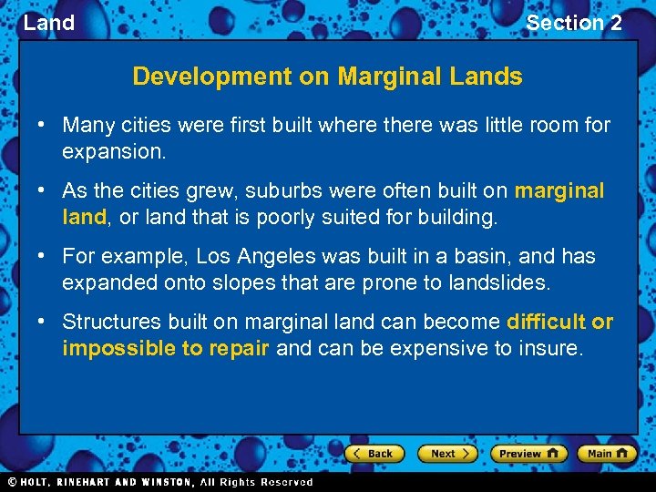 Land Section 2 Development on Marginal Lands • Many cities were first built where