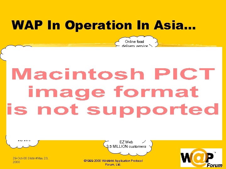 WAP In Operation In Asia… Online food delivery service Olympic news delivered to WAP