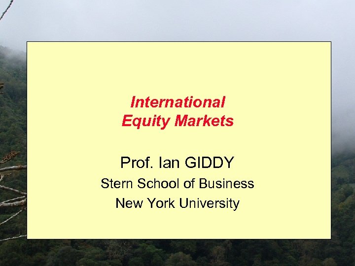 International Equity Markets Prof. Ian GIDDY Stern School of Business New York University 