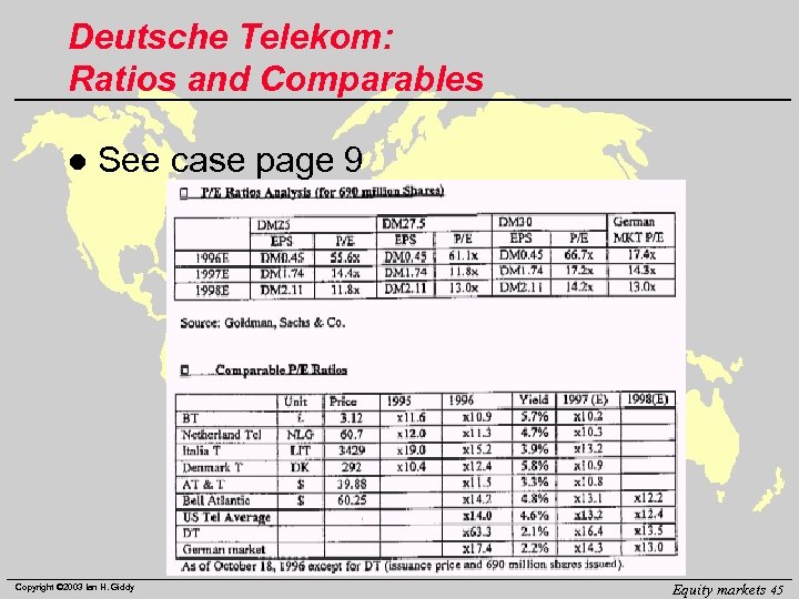 Deutsche Telekom: Ratios and Comparables l See case page 9 Copyright © 2003 Ian