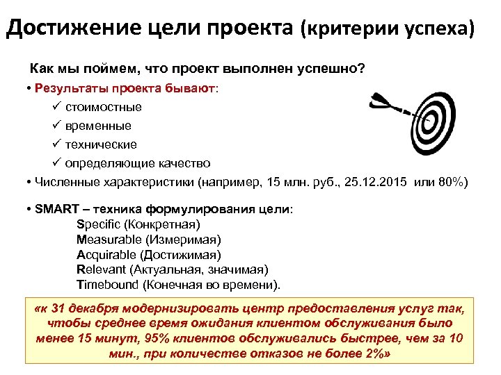 Критерии достижения целей проекта