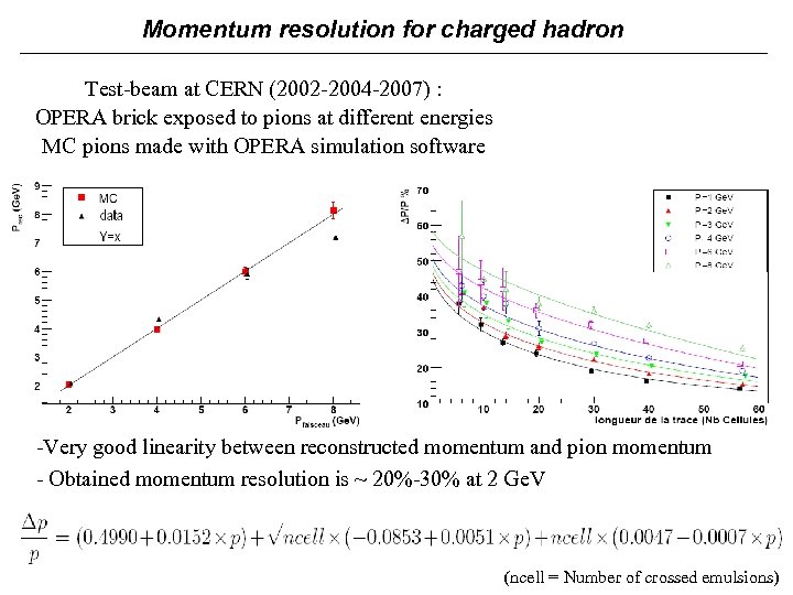 Momentum resolution for charged hadron Test-beam at CERN (2002 -2004 -2007) : OPERA brick