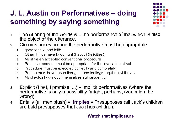 J. L. Austin on Performatives – doing something by saying something The uttering of