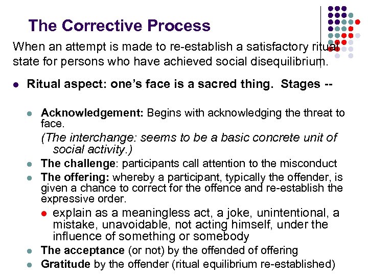 The Corrective Process When an attempt is made to re-establish a satisfactory ritual state