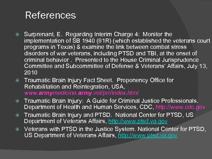 References Surprenant, E. Regarding Interim Charge 4: Monitor the implementation of SB 1940 (81