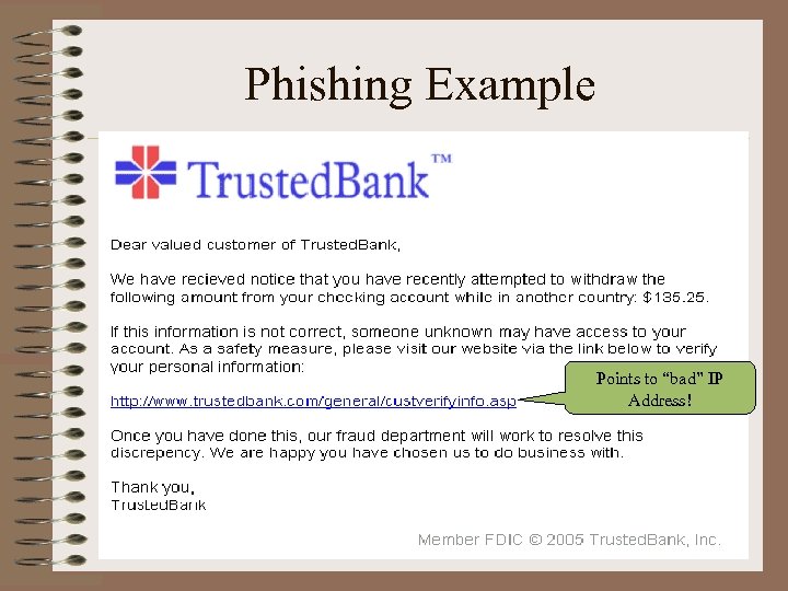 Phishing Example Points to “bad” IP Address! 