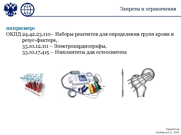 Запреты и ограничения например: ОКПД 24. 42. 23. 110– Наборы реагентов для определения групп