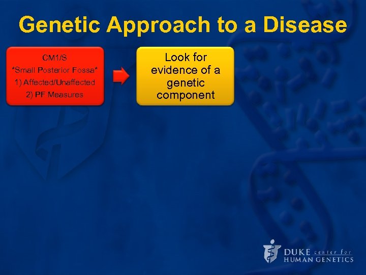 Genetic Approach to a Disease CM 1/S *Small Posterior Fossa* Define the 1) Affected/Unaffected