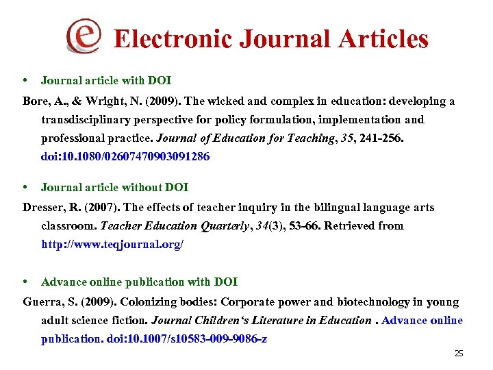 Electronic Journal Articles • Journal article with DOI Bore, A. , & Wright, N.