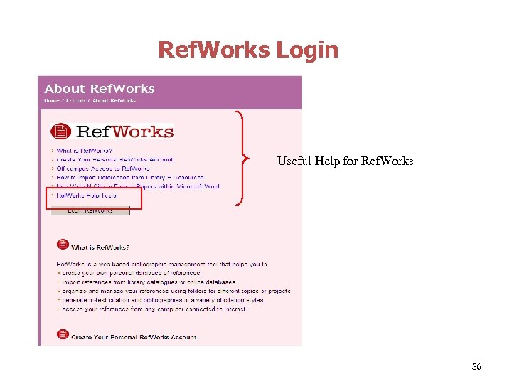 Ref. Works Login Useful Help for Ref. Works 36 